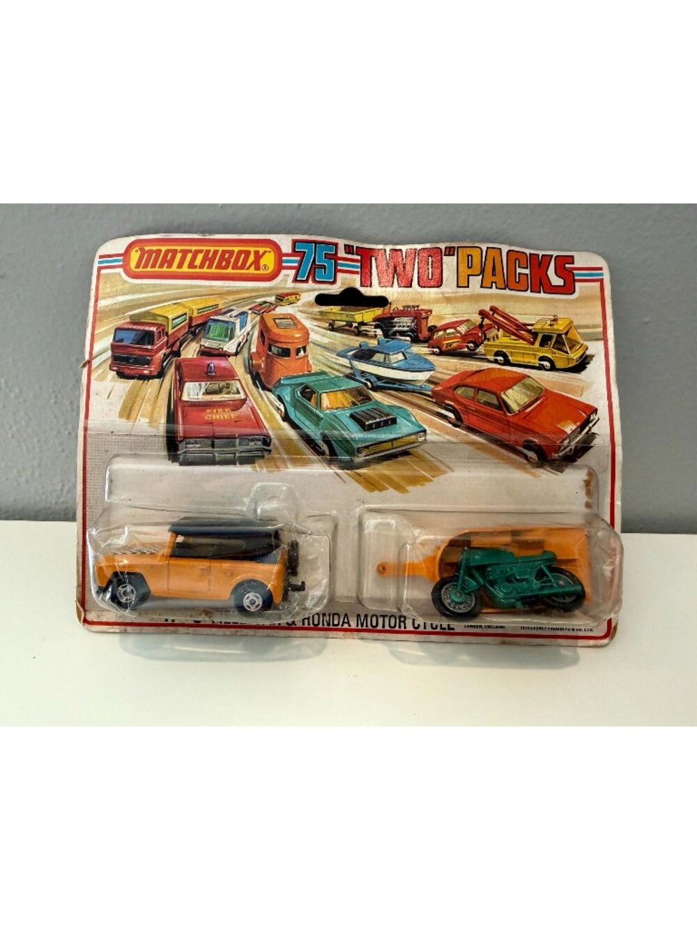 Vintage Matchbox Superfast TP-9 Field Car & Honda Motorcycle Two Pack Lesney NOC